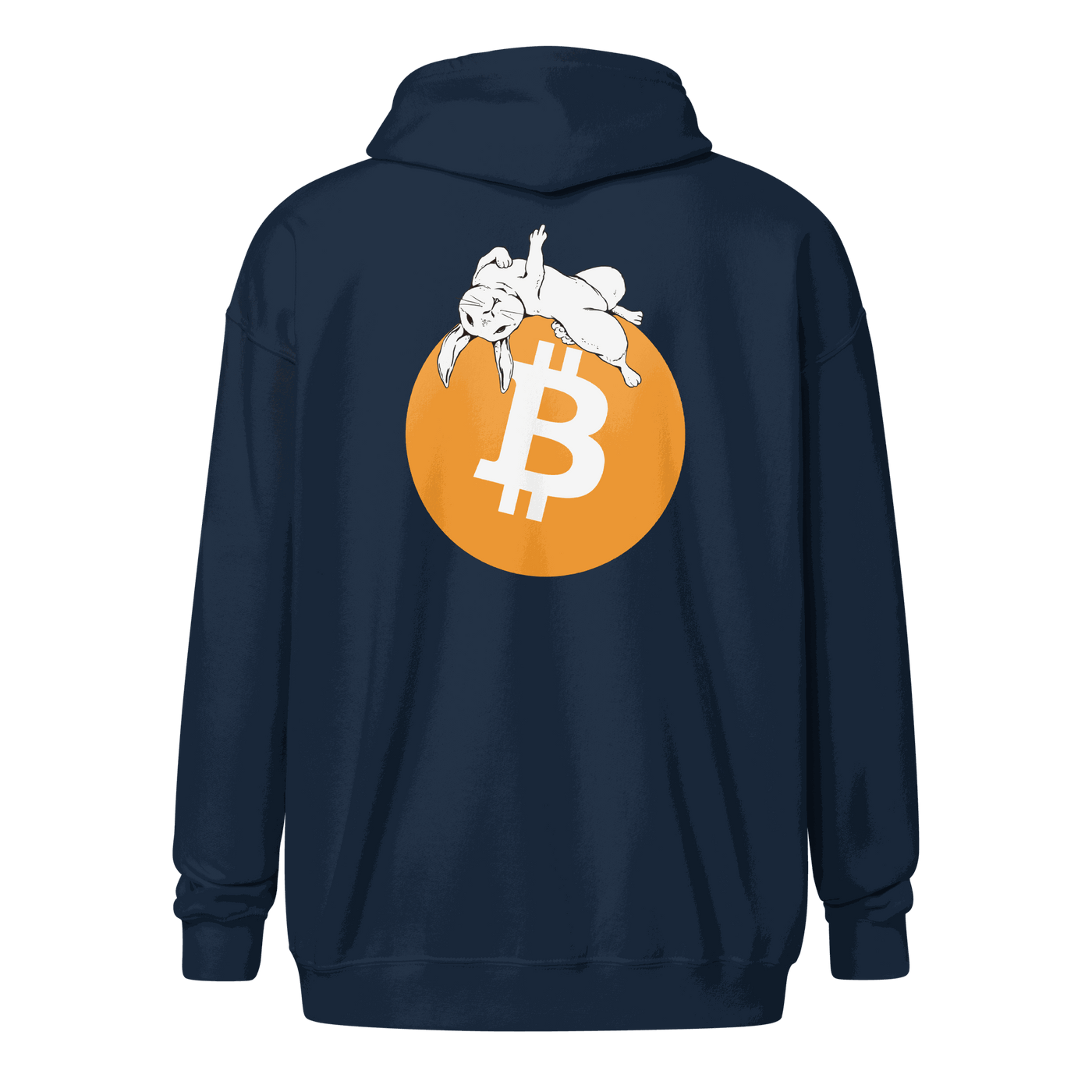 Bitcoin zip hoodie with bold F*** Fiat Money graphic promoting financial freedom and digital currency revolution