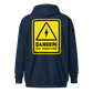 Back view of a navy colored bitcoin zip hoodie.