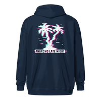 Black Anarcho Late Night hoodie with matrix glitch design and metal zipper