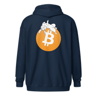 Bitcoin zip hoodie with bold F*** Fiat Money graphic promoting financial freedom and digital currency revolution