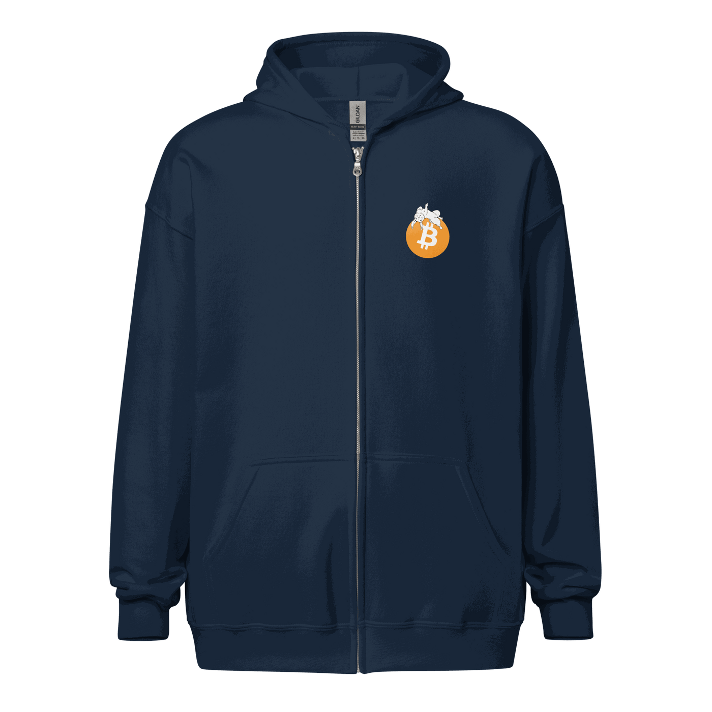 Black Bitcoin zip hoodie with bold "F*** Fiat Money" statement and minimalist design