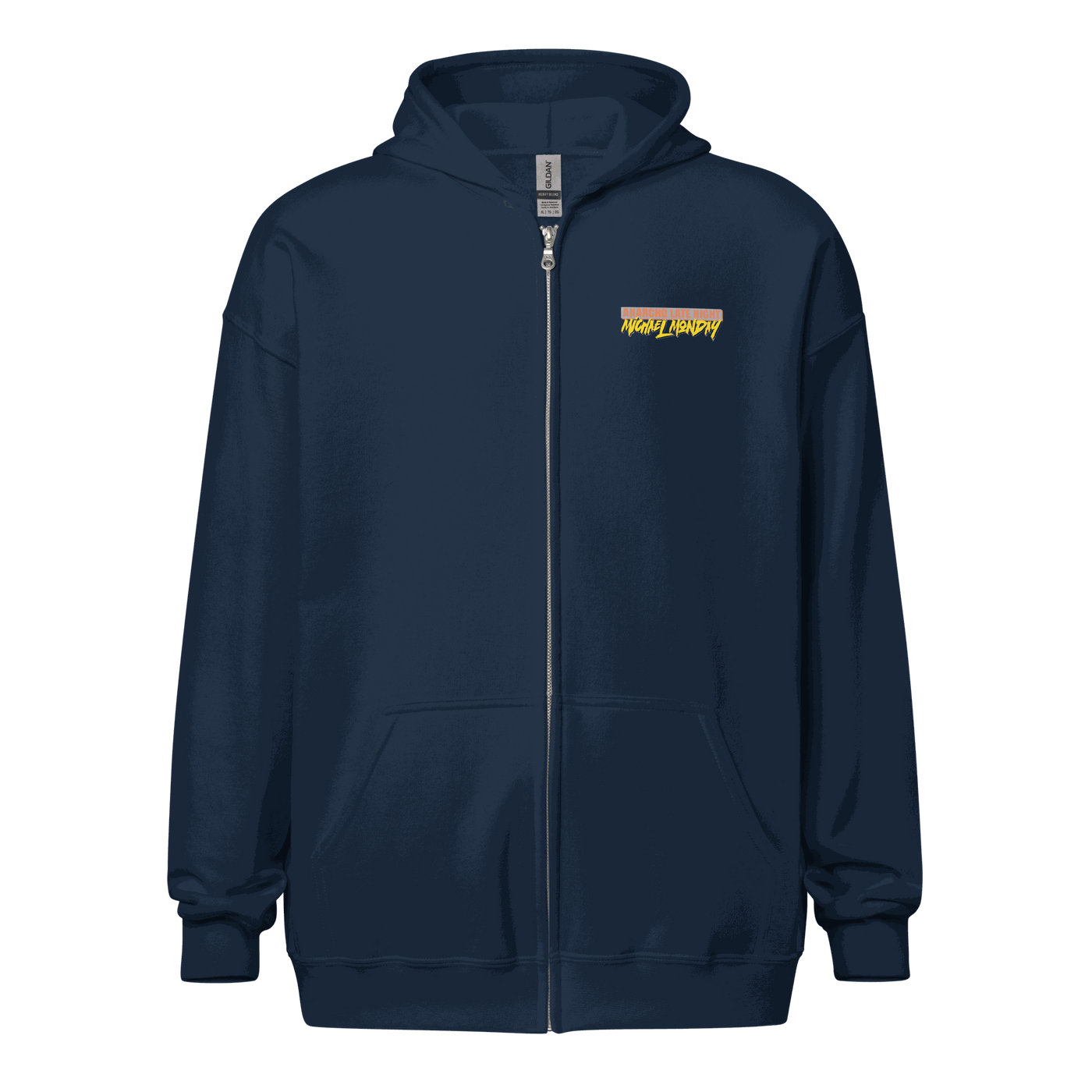 Black Anarcho Late Night zip hoodie with metal zipper and front pockets