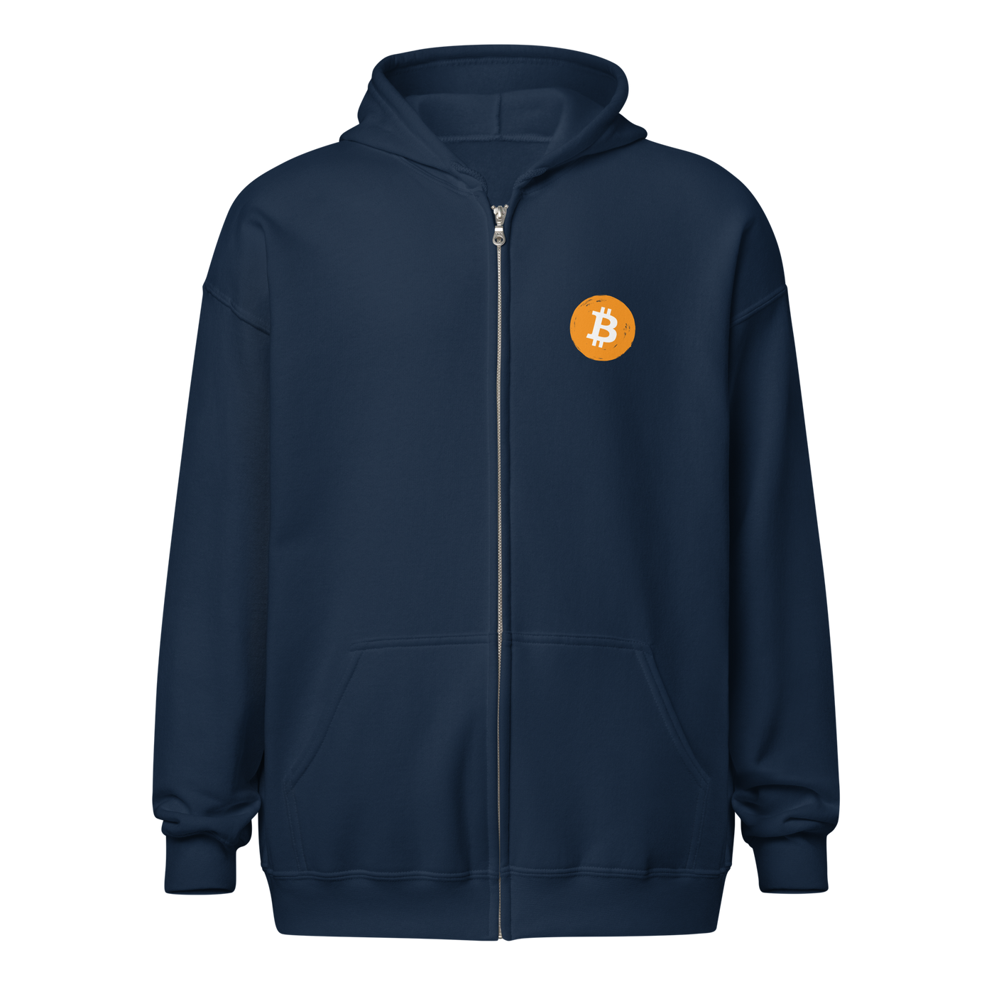 Black Bitcoin zip hoodie with "Don't Trust, Verify" slogan, unisex fit and zip-up style