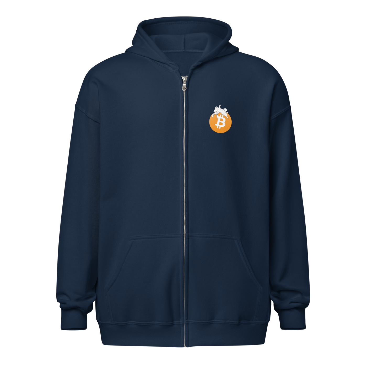 Black Bitcoin zip hoodie with bold "F*** Fiat Money" statement and minimalist design