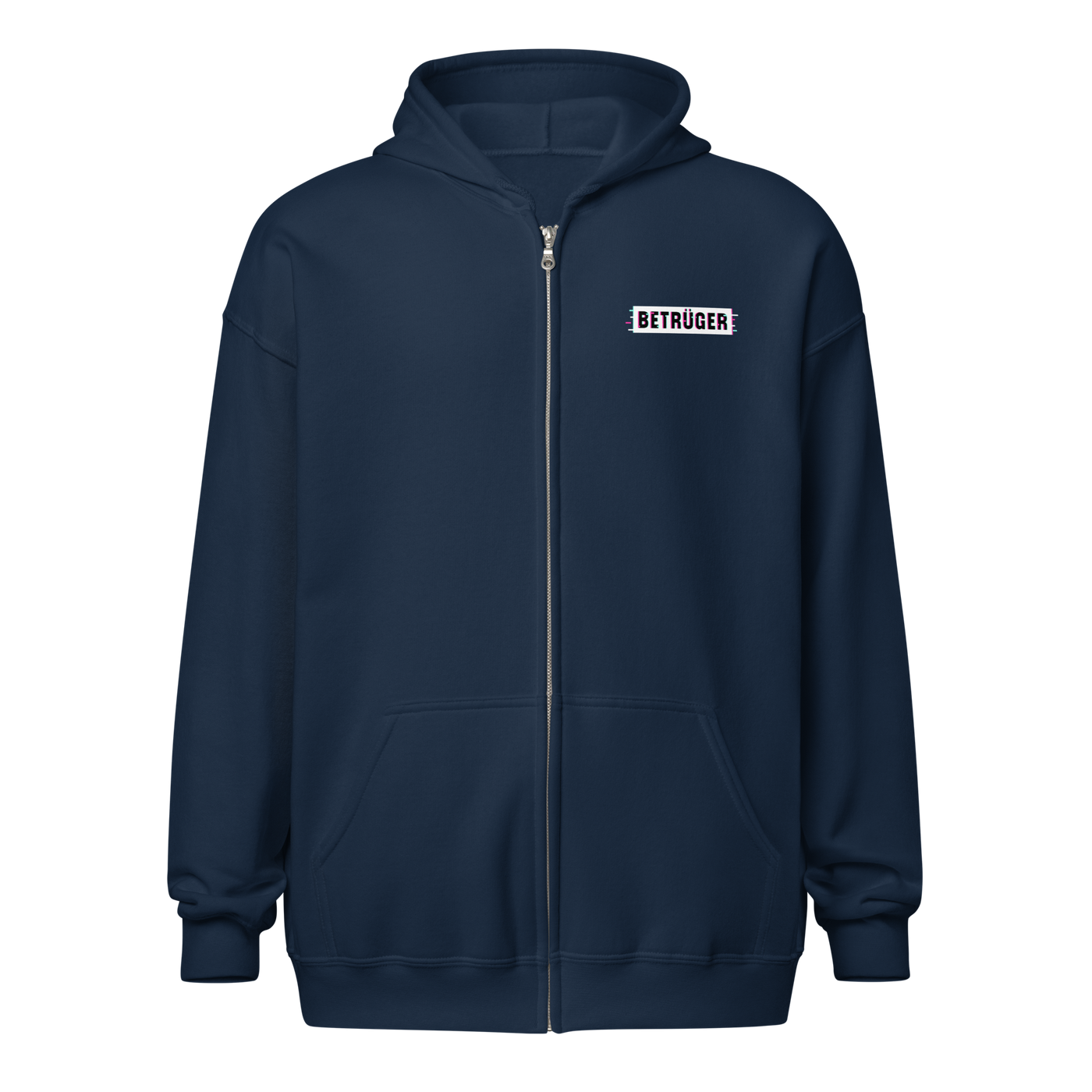 Betrüger anarcho late night heavy blend zip hoodie in Navy, front view.