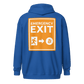 Back view of a royal blue bitcoin zip hoodie.