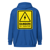 Lightning Zip Hoodie with Danger Fast Transactions print, unisex zip-up design for Bitcoin enthusiasts