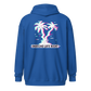 Back view of a royal blue aln zip hoodie.