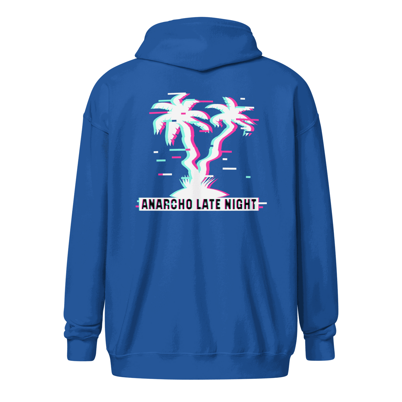 Black Anarcho Late Night hoodie with matrix glitch design and metal zipper