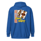 Back view of a royal blue aln zip hoodie.
