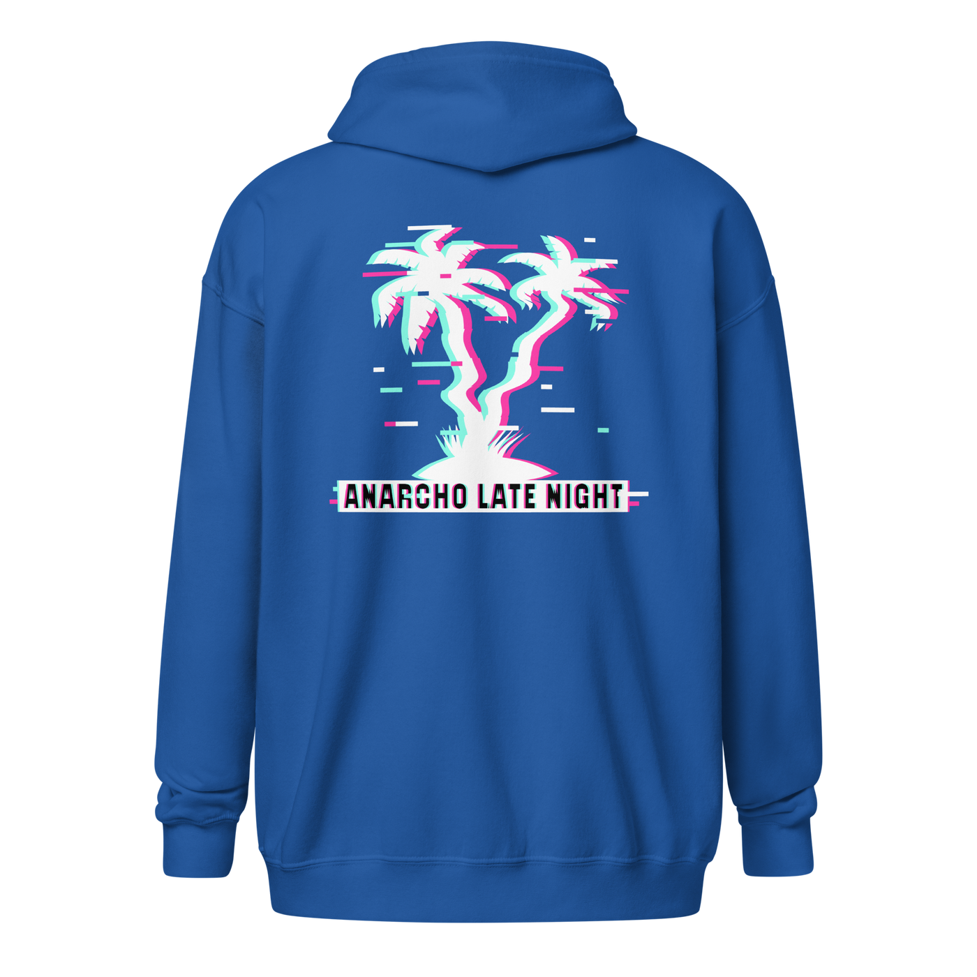 Betrüger anarcho late night heavy blend zip hoodie in Royal, back view.