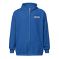 Front view of a royal blue aln zip hoodie.