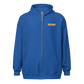 Front view of a royal blue aln zip hoodie.