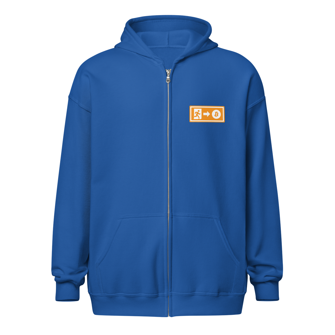 Emergency Exit Bitcoin heavy blend zip hoodie promoting fair financial future