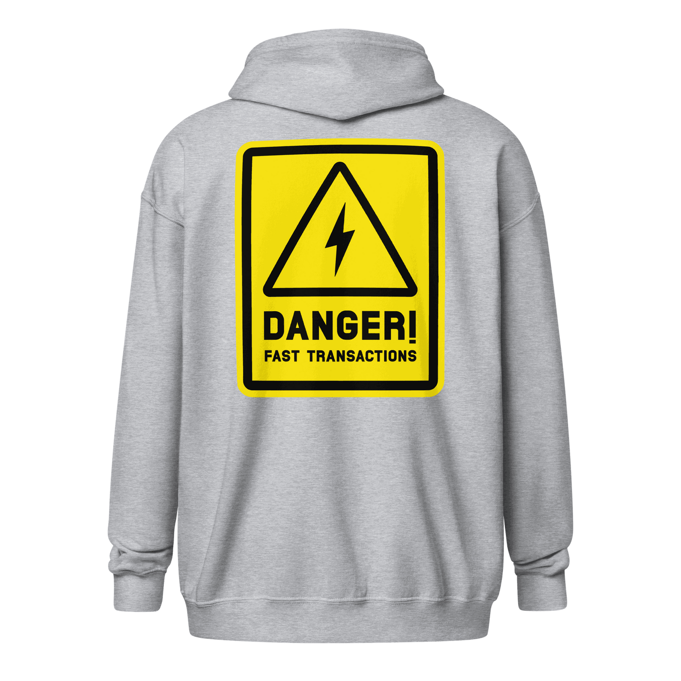 Black Lightning Zip Hoodie with Danger Fast Transactions print for Bitcoin fans