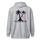 Back view of a sports grey aln zip hoodie.