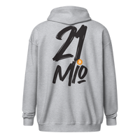 Back view of a sports grey bitcoin zip hoodie.