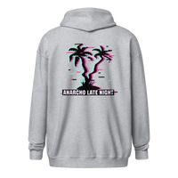 Betrüger anarcho late night heavy blend zip hoodie in Sport Grey, back view.