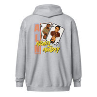 Michael Monday anarcho late night heavy blend zip hoodie in Sport Grey, back view.