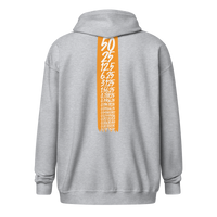 Halving heavy blend bitcoin zip hoodie in Sport Grey, back view.