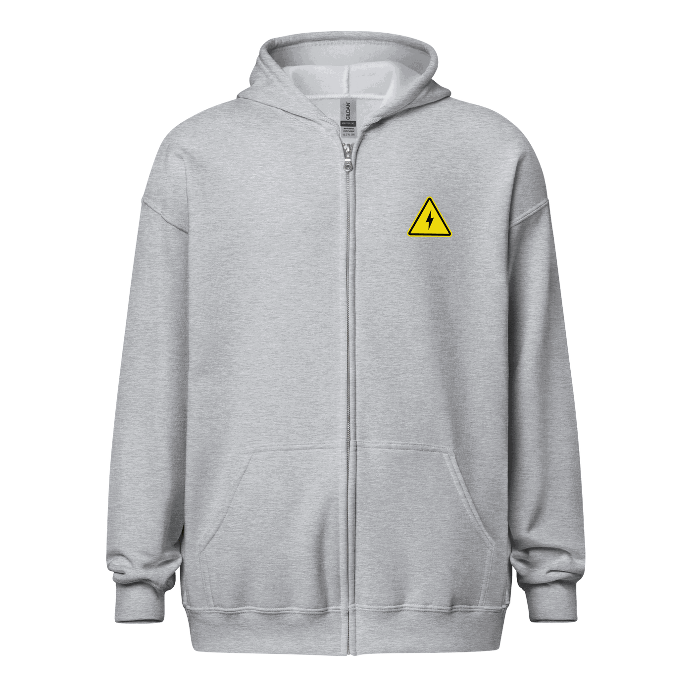Close-up of Danger Fast Transactions Lightning Zip Hoodie with zip-up design and bold Bitcoin-themed print