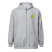 Close-up of Danger Fast Transactions Lightning Zip Hoodie with zip-up design and bold Bitcoin-themed print