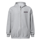 Front view of a sports grey aln zip hoodie.
