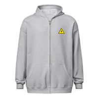 Danger! Fast Transactions heavy blend lightning zip hoodie in Sport Grey, front view.