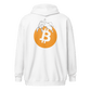 Back view of a white bitcoin zip hoodie.