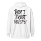 Back view of a white bitcoin zip hoodie.