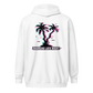 Back view of a white aln zip hoodie.