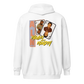 Back view of a white aln zip hoodie.