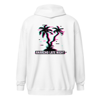 Betrüger anarcho late night heavy blend zip hoodie in White, back view.