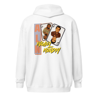 Michael Monday anarcho late night heavy blend zip hoodie in White, back view.