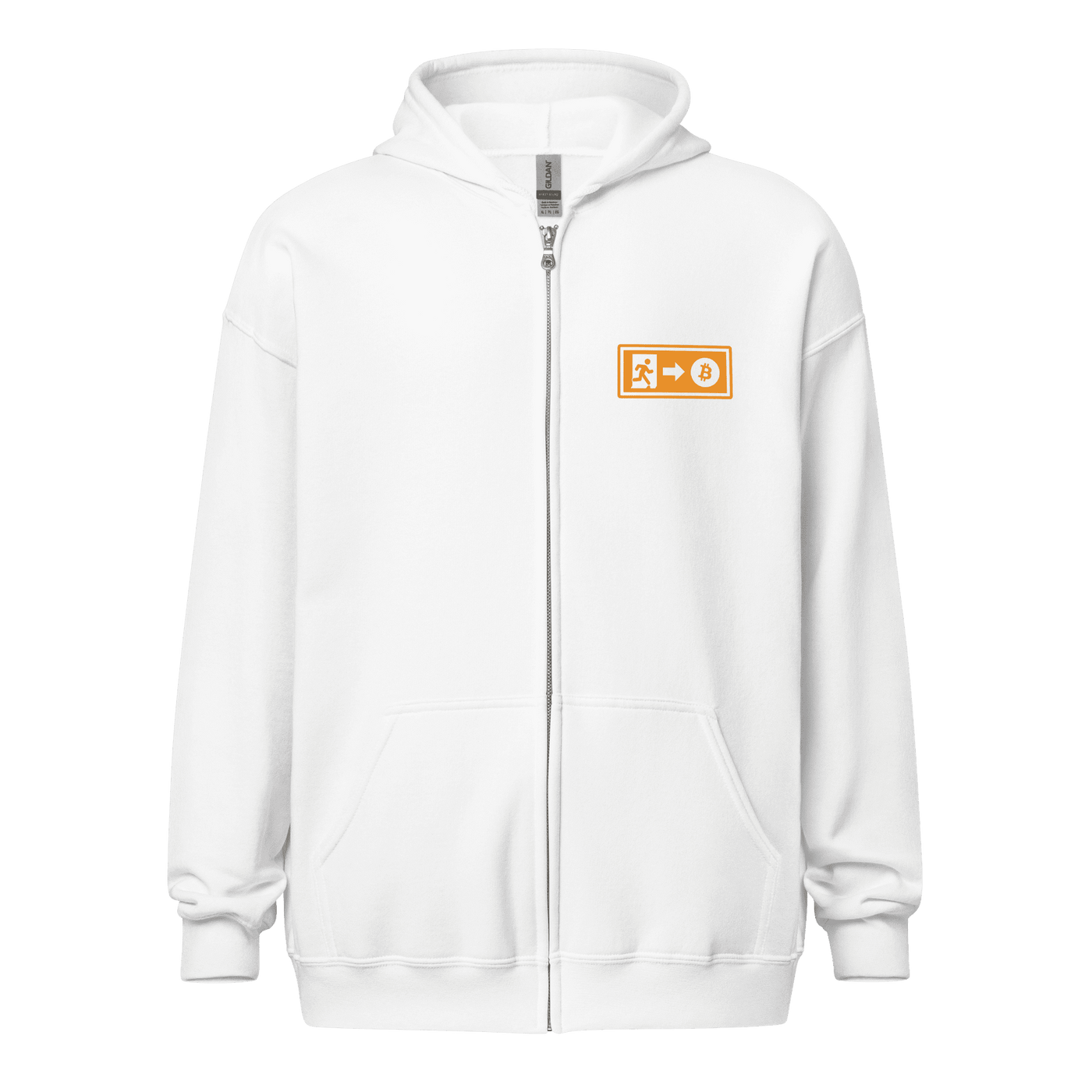 Emergency Exit Bitcoin zip hoodie with heavy blend fabric promoting fairer future