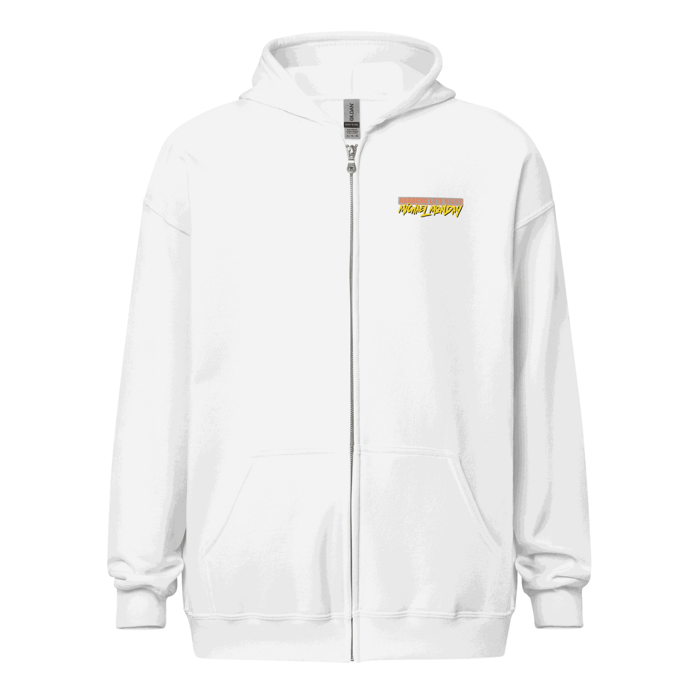Anarcho Late Night zip hoodie with soft fleece, metal zipper, and front pockets