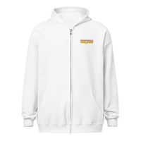 Michael Monday anarcho late night heavy blend zip hoodie in White, front view.