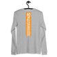 Back view of a athlethic heather colored bitcoin long sleeve tee.