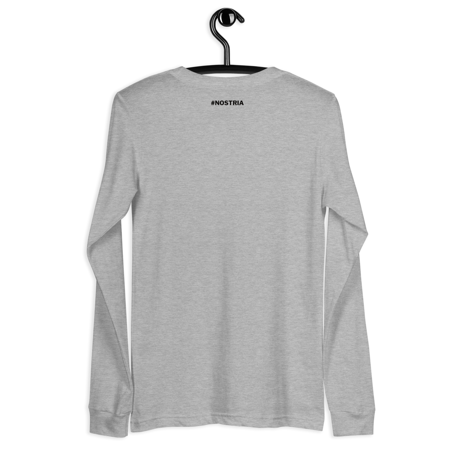 Back view of a heather grey nostr DVM long sleeve shirt.