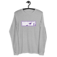 Front view of a athletic heather grey nostr long sleeve tee.