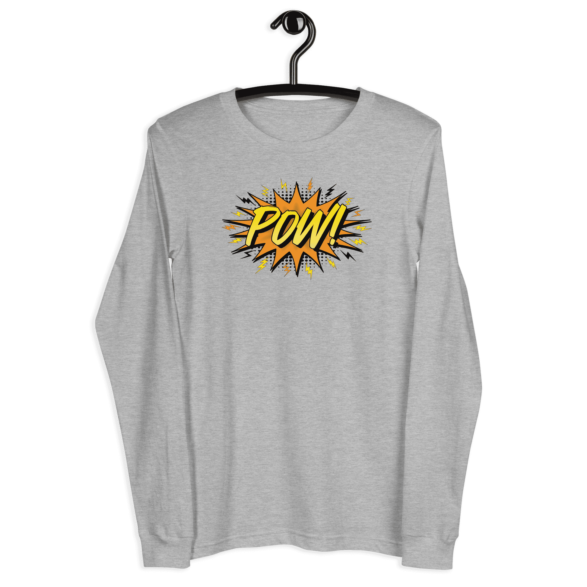 Front view of a athlethic heather colored bitcoin long sleeve tee.