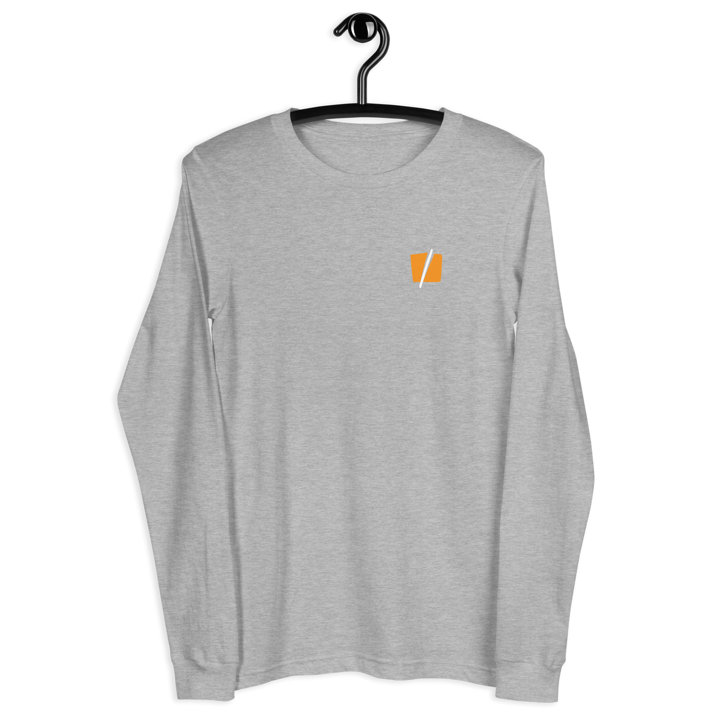 Front view of a athlethic heather colored bitcoin long sleeve tee.