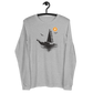 Front view of an athletic heather bitcoin long sleeve tee.