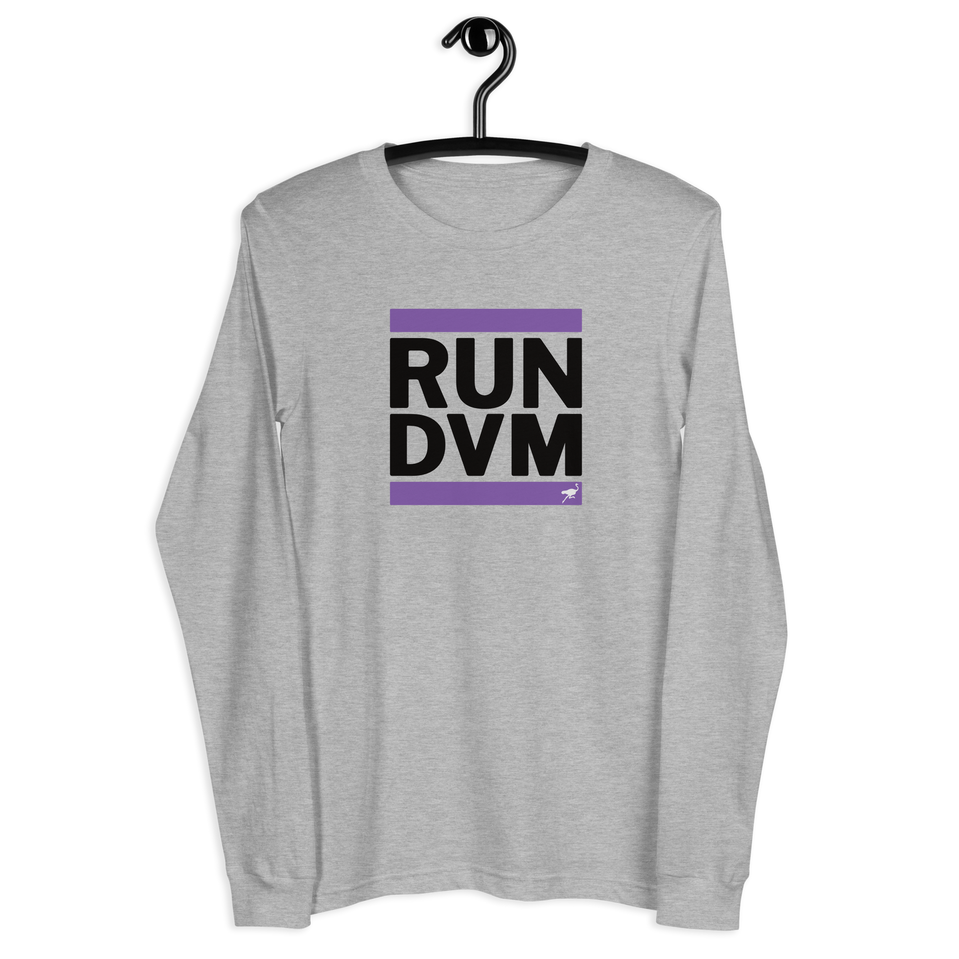 Front view of a heather grey nostr DVM long sleeve shirt.