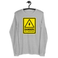 Front view of a athletic heather colored bitcoin long sleeve tee.