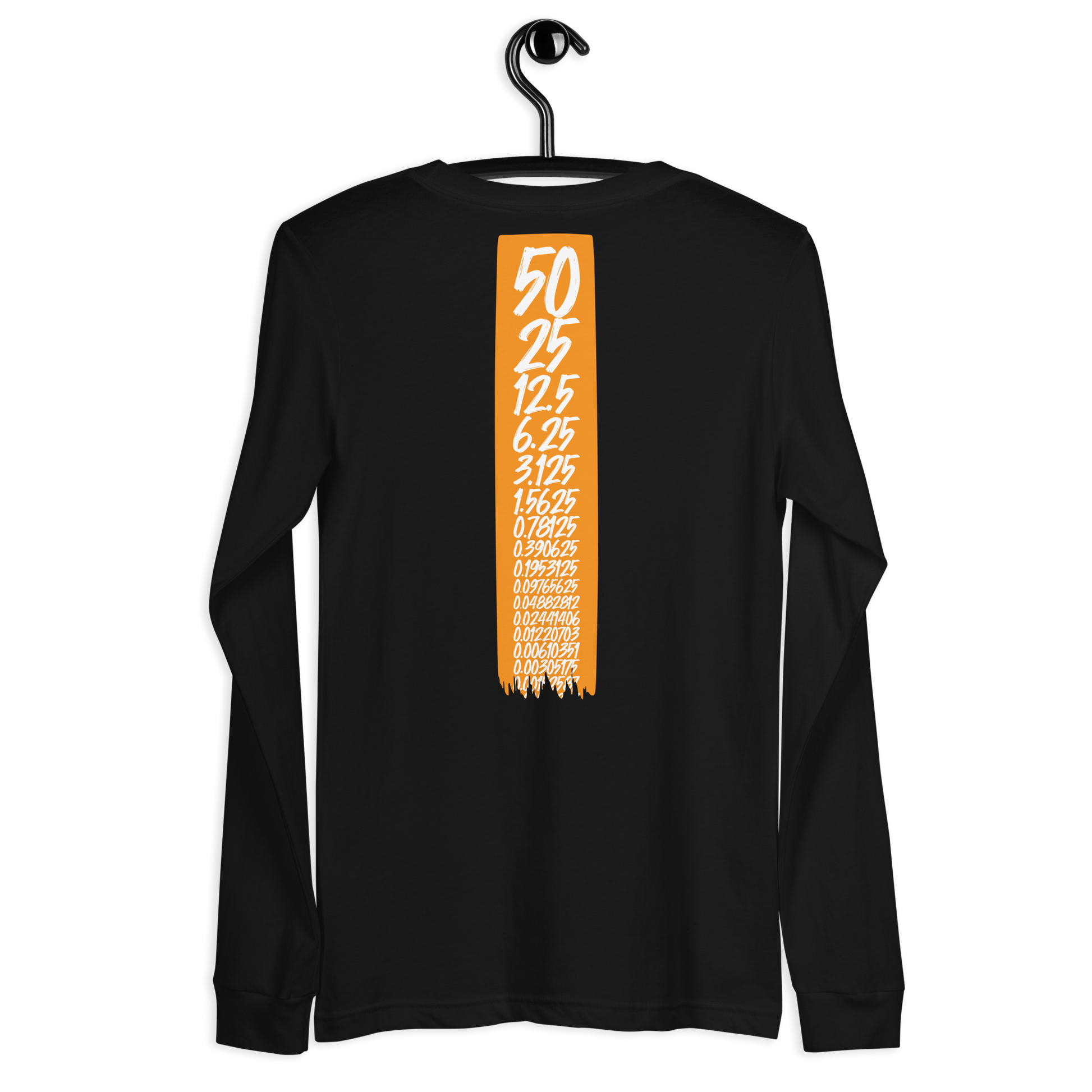 Back view of a black bitcoin long sleeve tee.