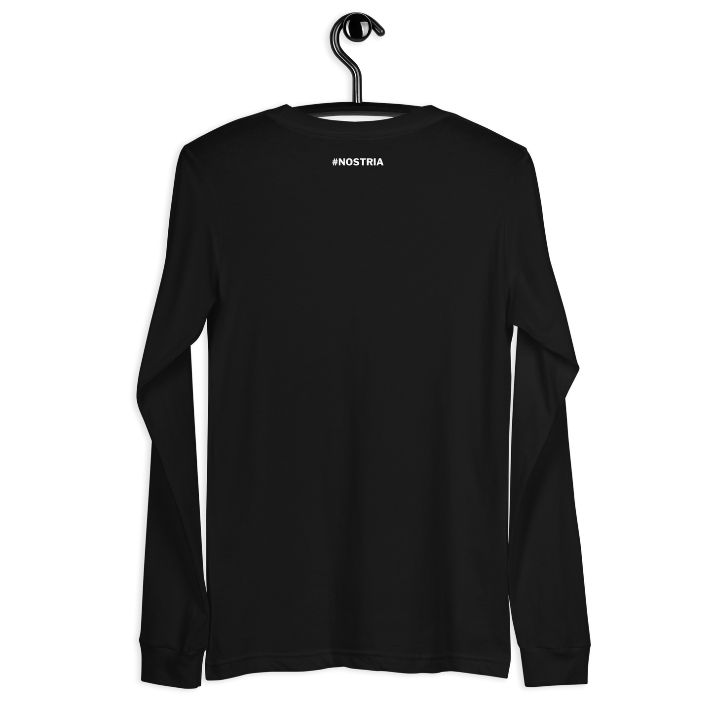 Back view of a black nostr DVM long sleeve shirt.