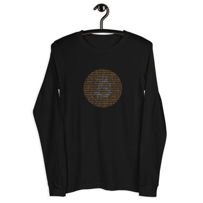 Front view of a black bitcoin long sleeve tee.