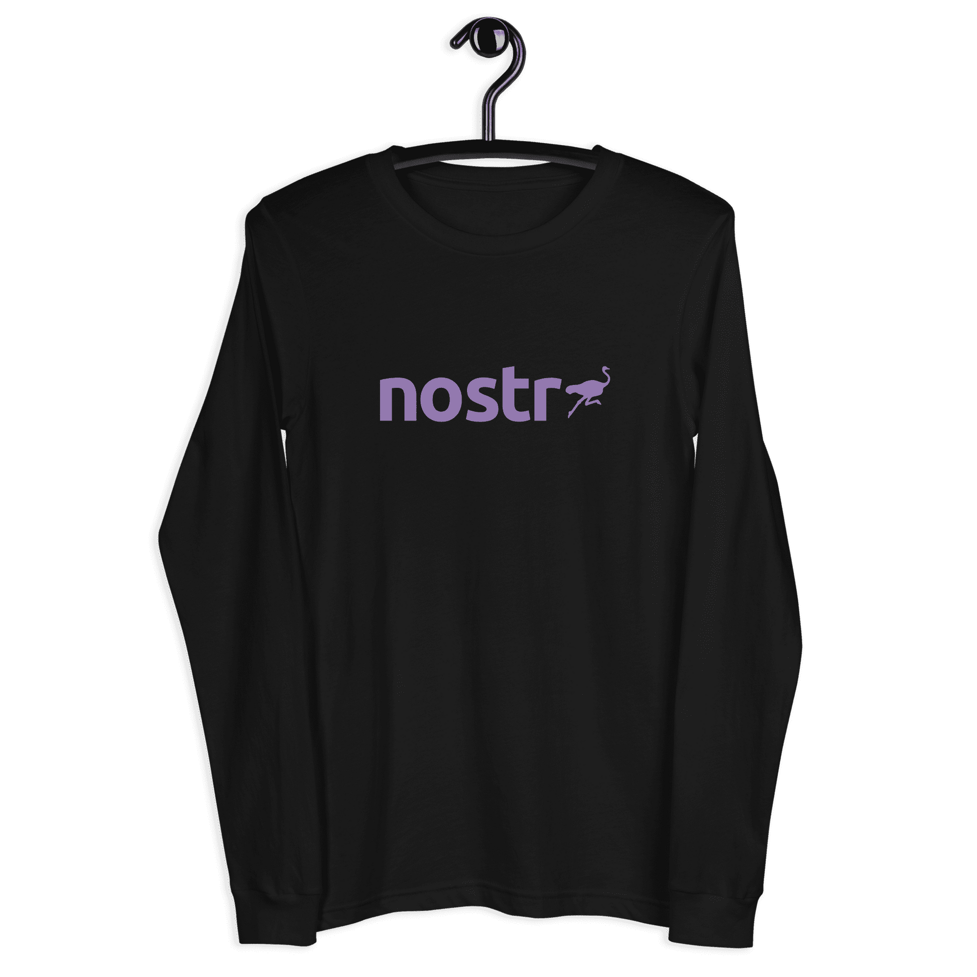 Front view of a black nostr long sleeve tee.