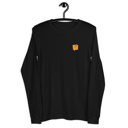 Front view of a black bitcoin long sleeve tee.